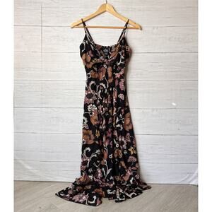 Angie Dress Womens SZ Medium Earth Tones Bishop Dress Paisley Floral Twist Front